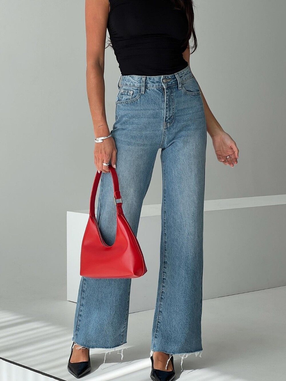 Princess Polly High Rise Straight Leg Jeans Mid Blue Wash Sz 0= 24x30